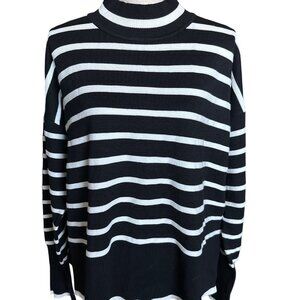 NWT Rachel Zoe Black White Striped Sweater Mock Neck Ribbed Comfy Size XL